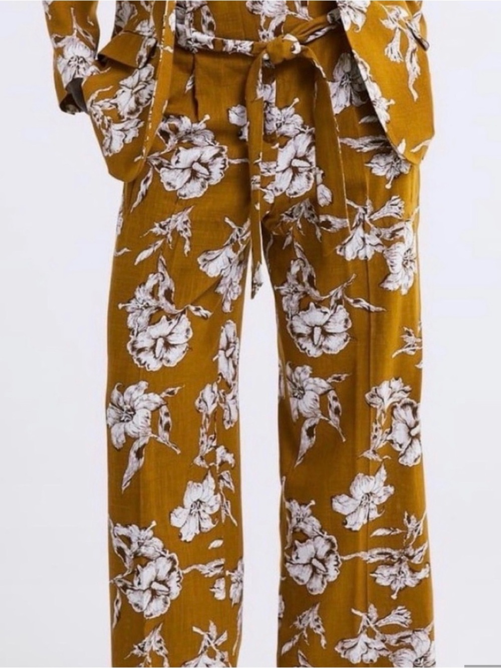 Zara Wide Leg Floral Pants in Mustard and White NWT *matching jacket avail*